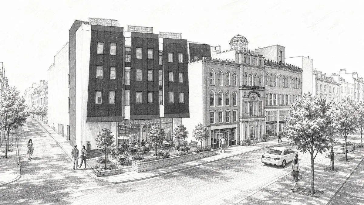 Pencil render of the same building